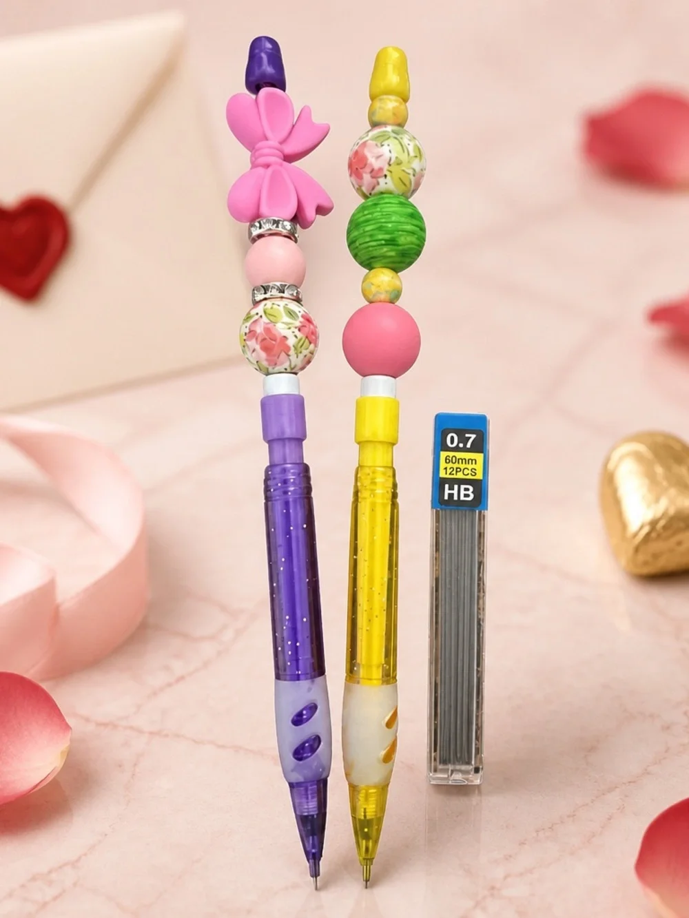 Set of 2 Decorated Mechanical Lead Pencils w/ Refillable Lead